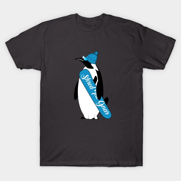 Shred The Gnar Penguin T-Shirt by ACGraphics